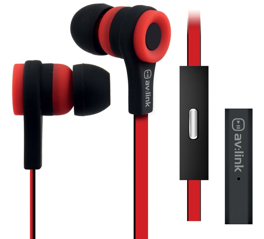 Avlink Rubber Earphones w/Mic Red & Black