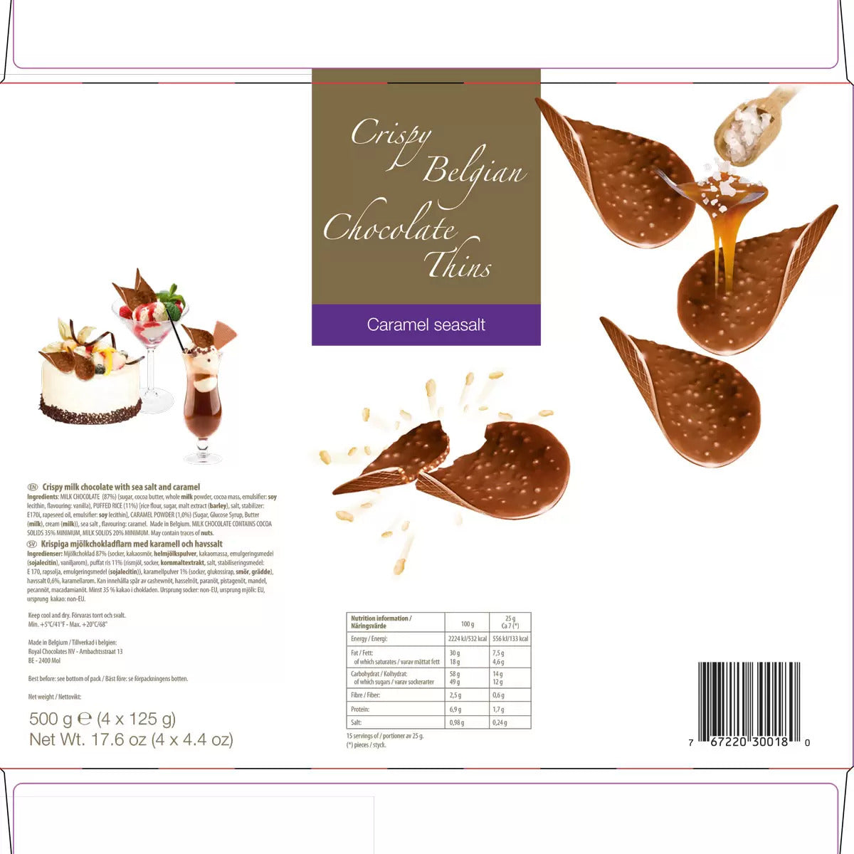 Belgium Crispy Chocolate Thins Caramel Seasalt 500 G
