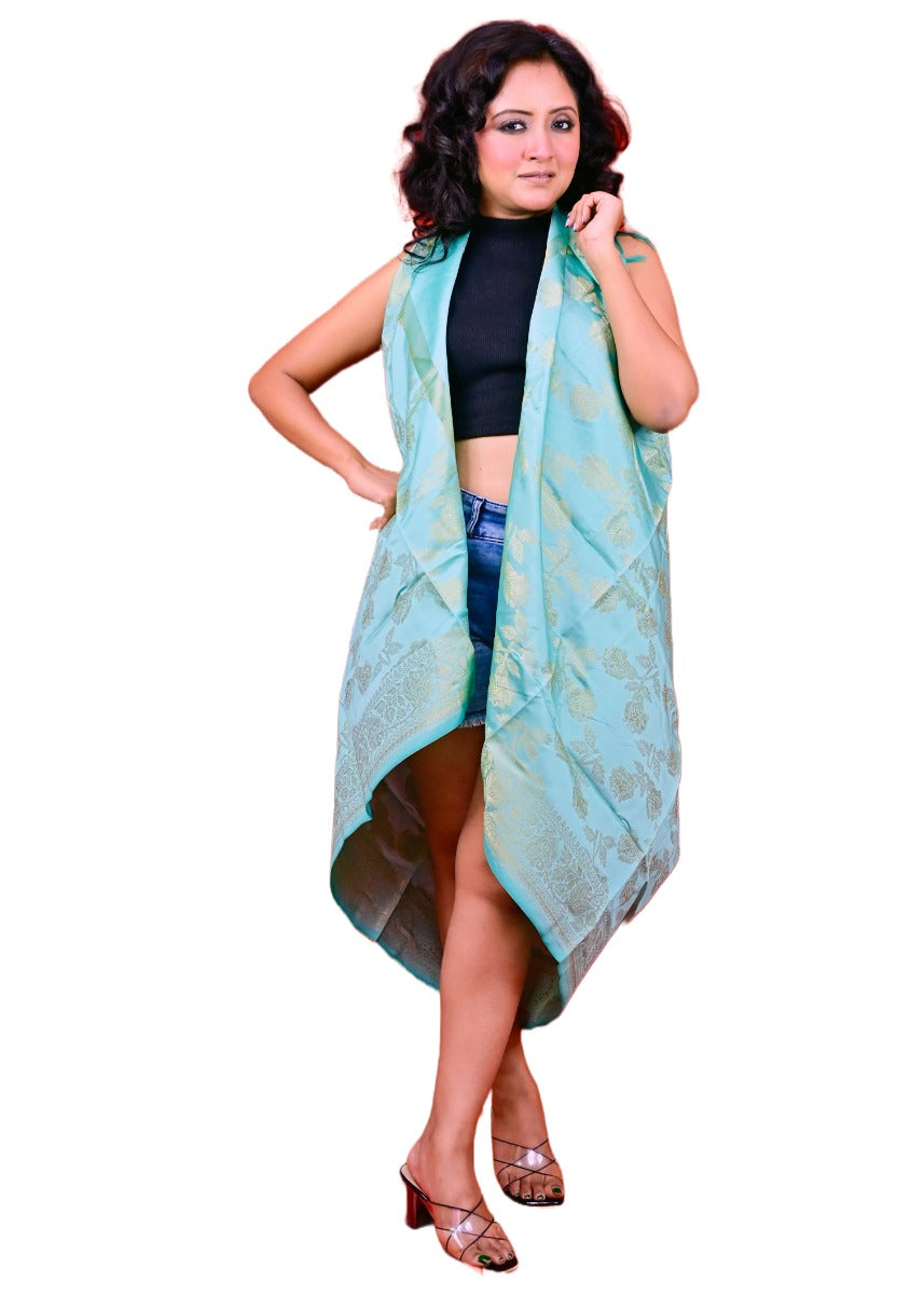 Fartila 081515 Sea Green Taffeta Silk Banarasi Dupatta