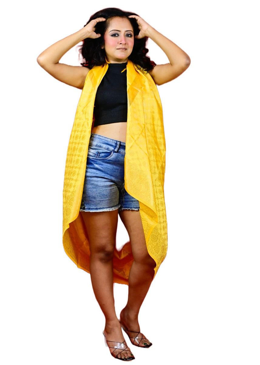 Fartila 081522 Yellow Taffeta Silk Banarasi Dupatta