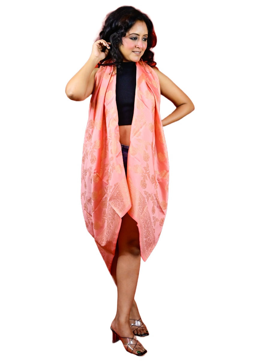 Fartila 081539 Pink Taffeta Silk Banarasi Dupatta