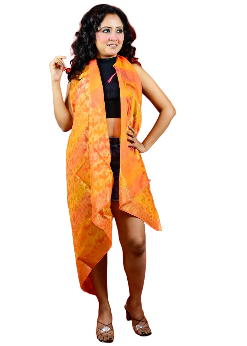 Fartila 081645 Yellow Cotton Silk Banarasi Dupatta