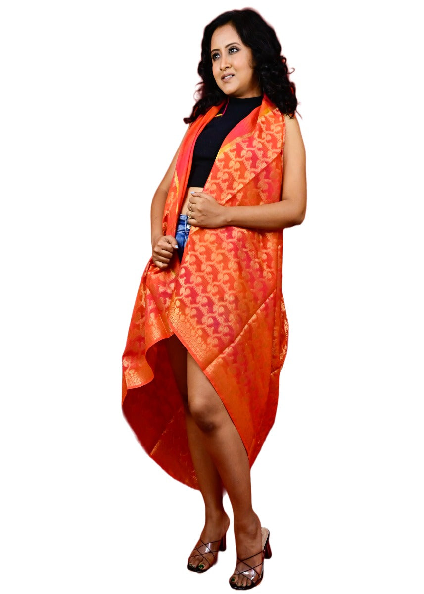 Fartila 081669 Red Chanderi Silk Banarasi Dupatta