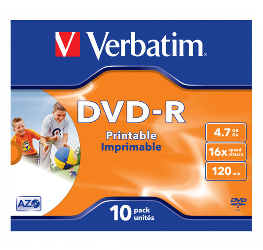 Verbatim DVD-R 4.7Gb 16x Pack of 10 Printable No 43521 DVDR Data