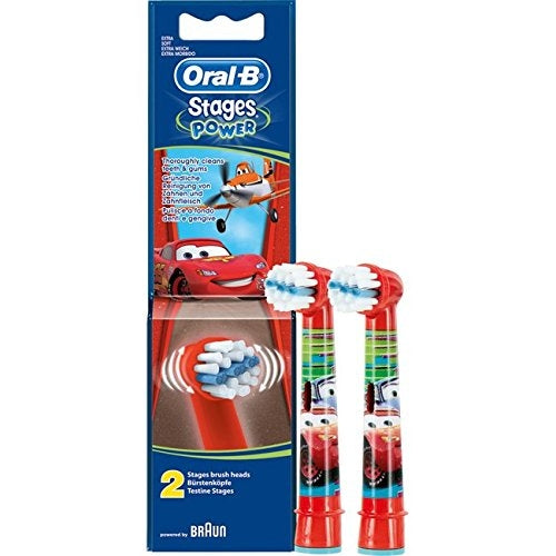 Oral-B AEB10B2CARS Stages Power Kids Electric Toothbrush Replacement Heads featuring Disney Cars Pack of 2