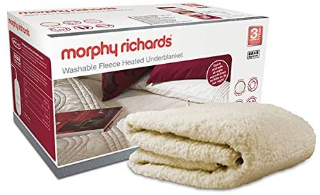 Morphy Richards Washable Heated Underblanket King 4 Heat Settings Dual Control 600014 King Size Electric Blanket White