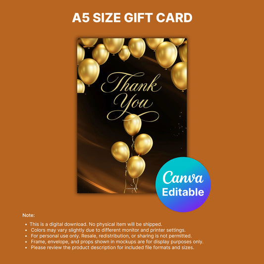 Thank You Digital Card | Gold Balloon Canva Template