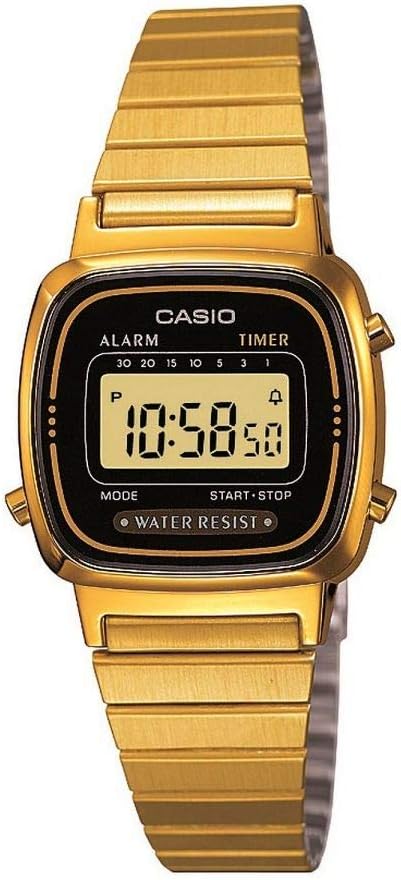 Casio LA670WEGA-1EF Ladies Black Dial Watch - Gold