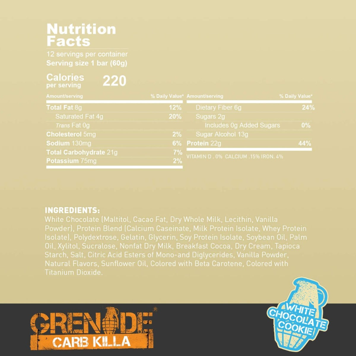 Grenade Carb Killa, High Protein Bar, Chocolate Chip Cookie Dough, 12 Bars, 2.12 oz , 60g Each
