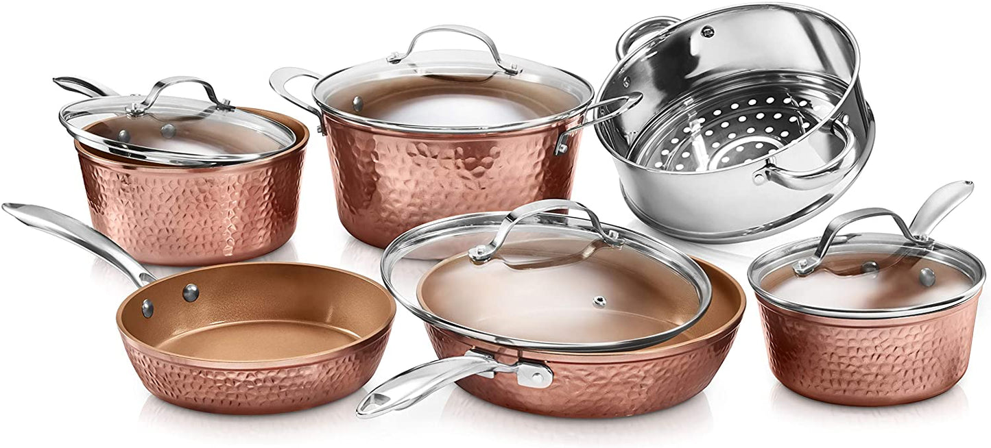 Gotham Steel 2691 10 Piece Hammered Copper Cookware Set