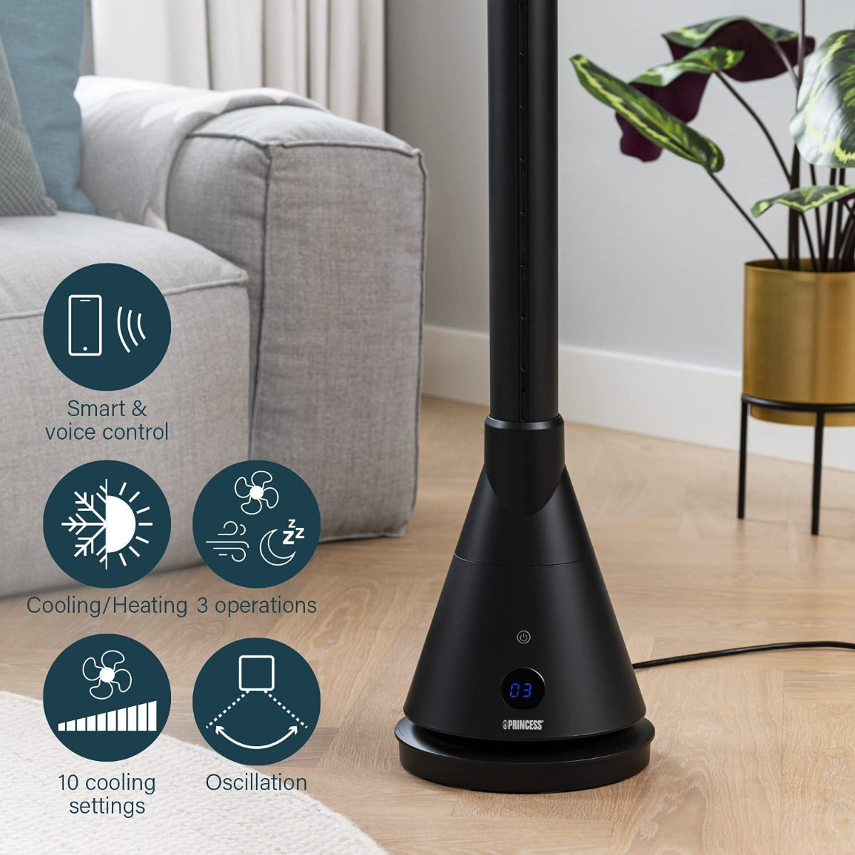 Princess 347000 Smart Heating and Cooling Tower - Black