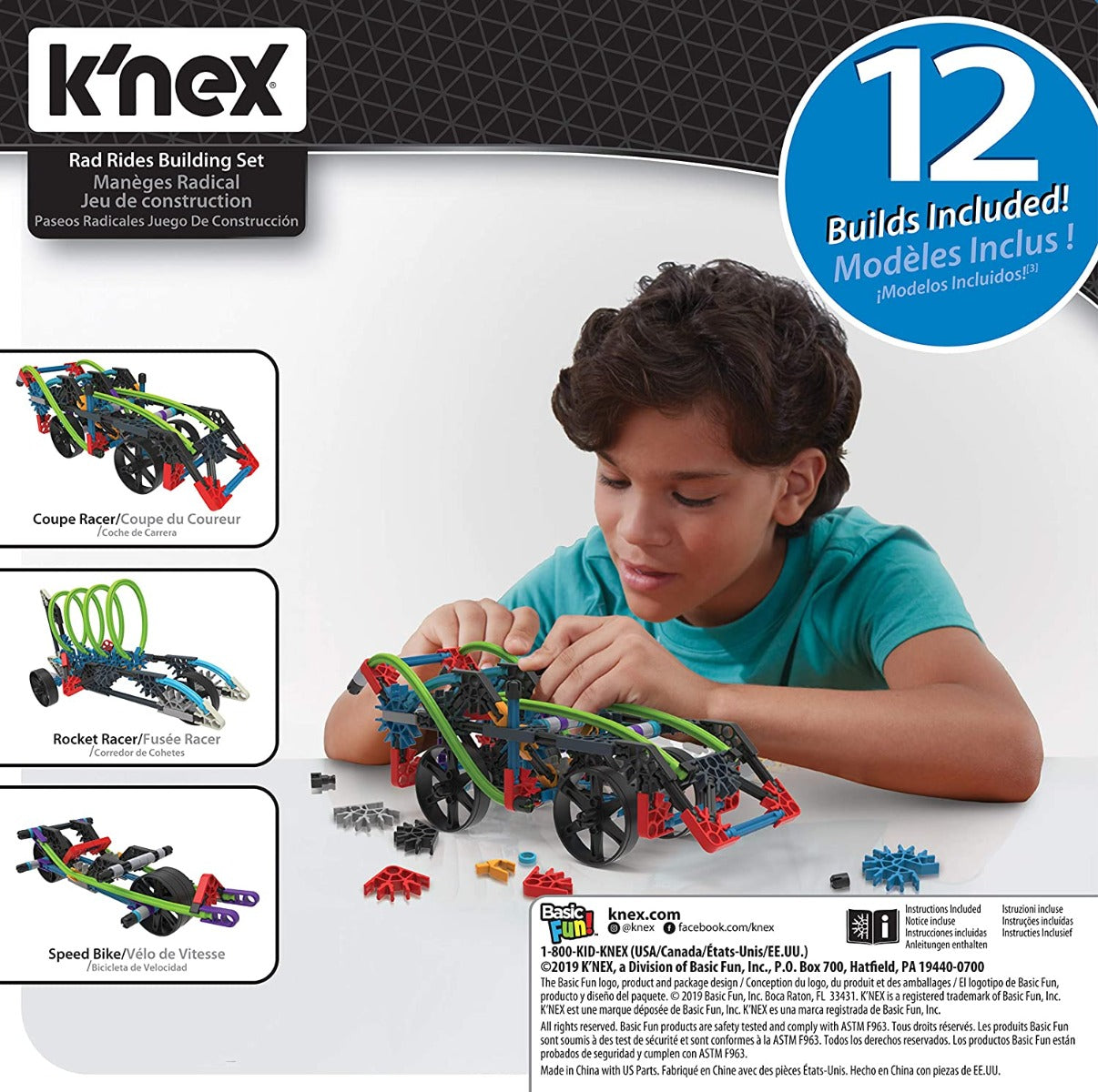 K'NEX 15214 12 Model Rad Rides Building Set, Educational Toys for Boys and Girls, 206 Piece Stem Learning Kit