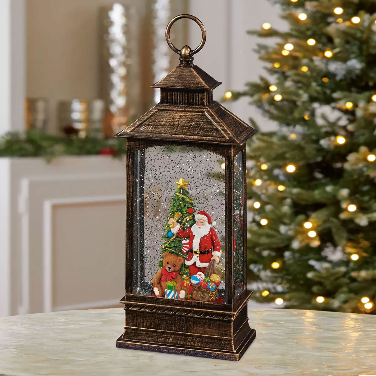 Holiday Lantern with LED Light Santa
