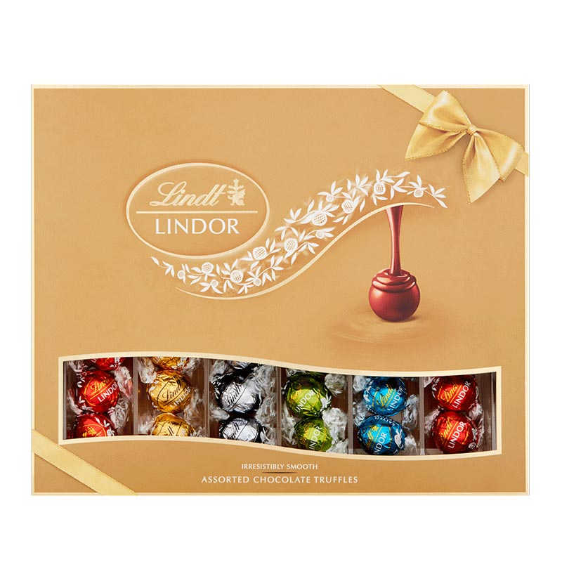 Lindt Lindor Assorted Chocolate Truffles Gift Box 525g product pack