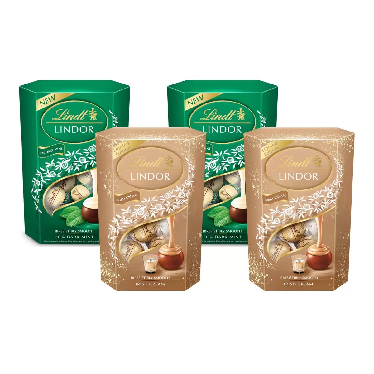 Lindt Lindor Dark Mint and Irish Cream Chocolate Truffles, Pack of 4 x 200g product pack