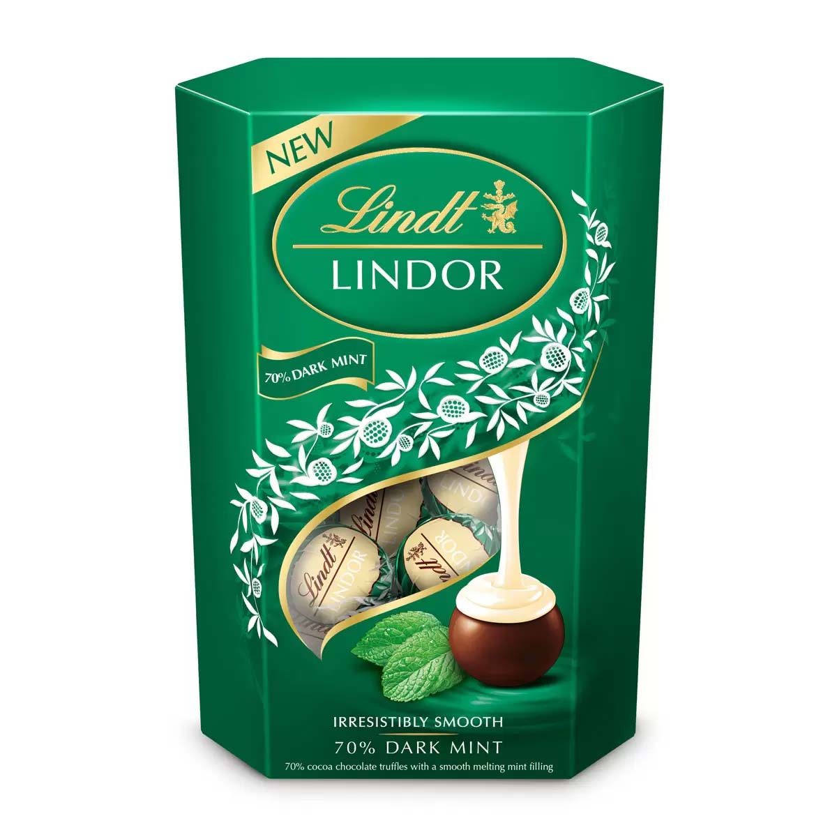 Lindt Lindor 70% Dark Mint Chocolate Truffles 200g product pack