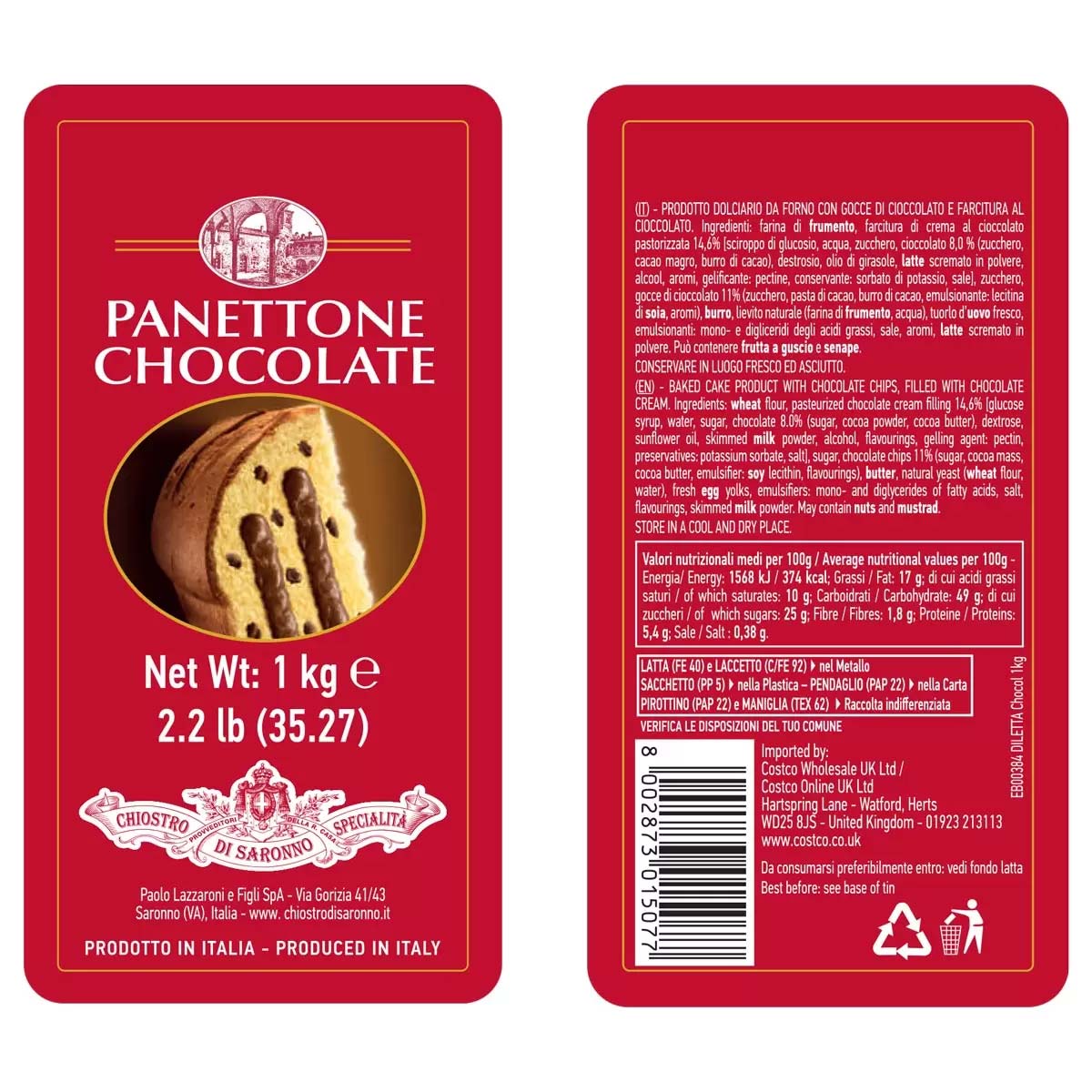 Panettone Chocolate Tin Box 1kg