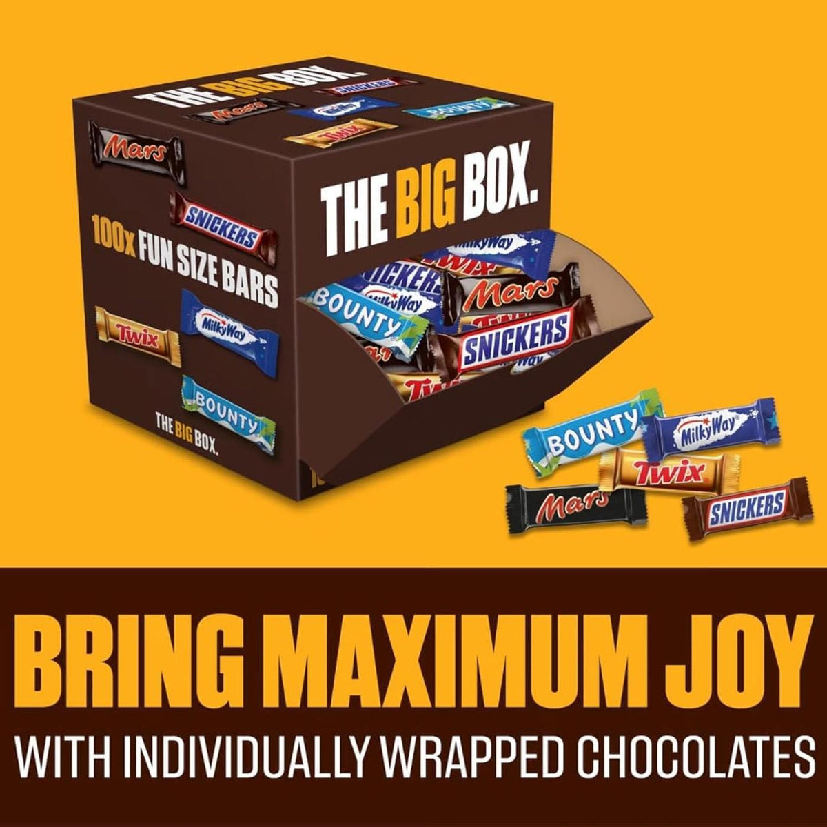 Mars, Snickers, Twix, Milky Way & Bounty Fun Size Chocolate Bars Box – 100 Pieces