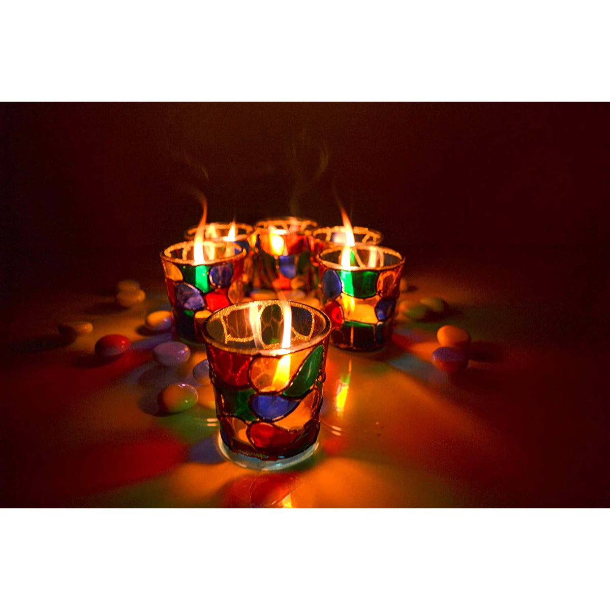 Fartila CLIMAGE30 Glass Candle Holder Multicolour Pack of 2