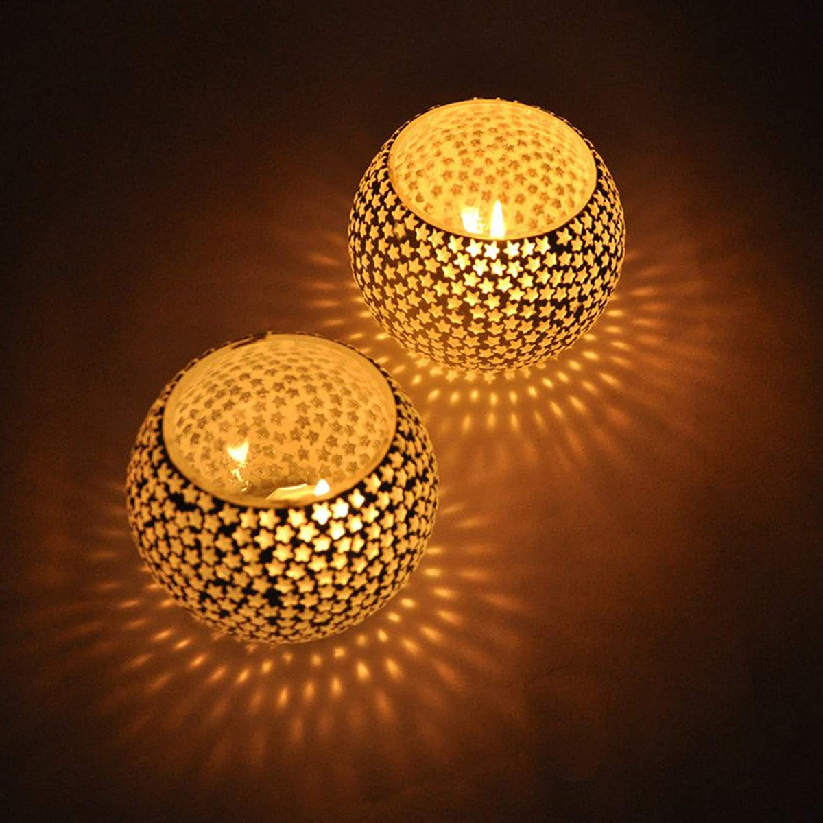 Fartila CLIMAGE34 Glass Candle Holder White Star Pack of 2