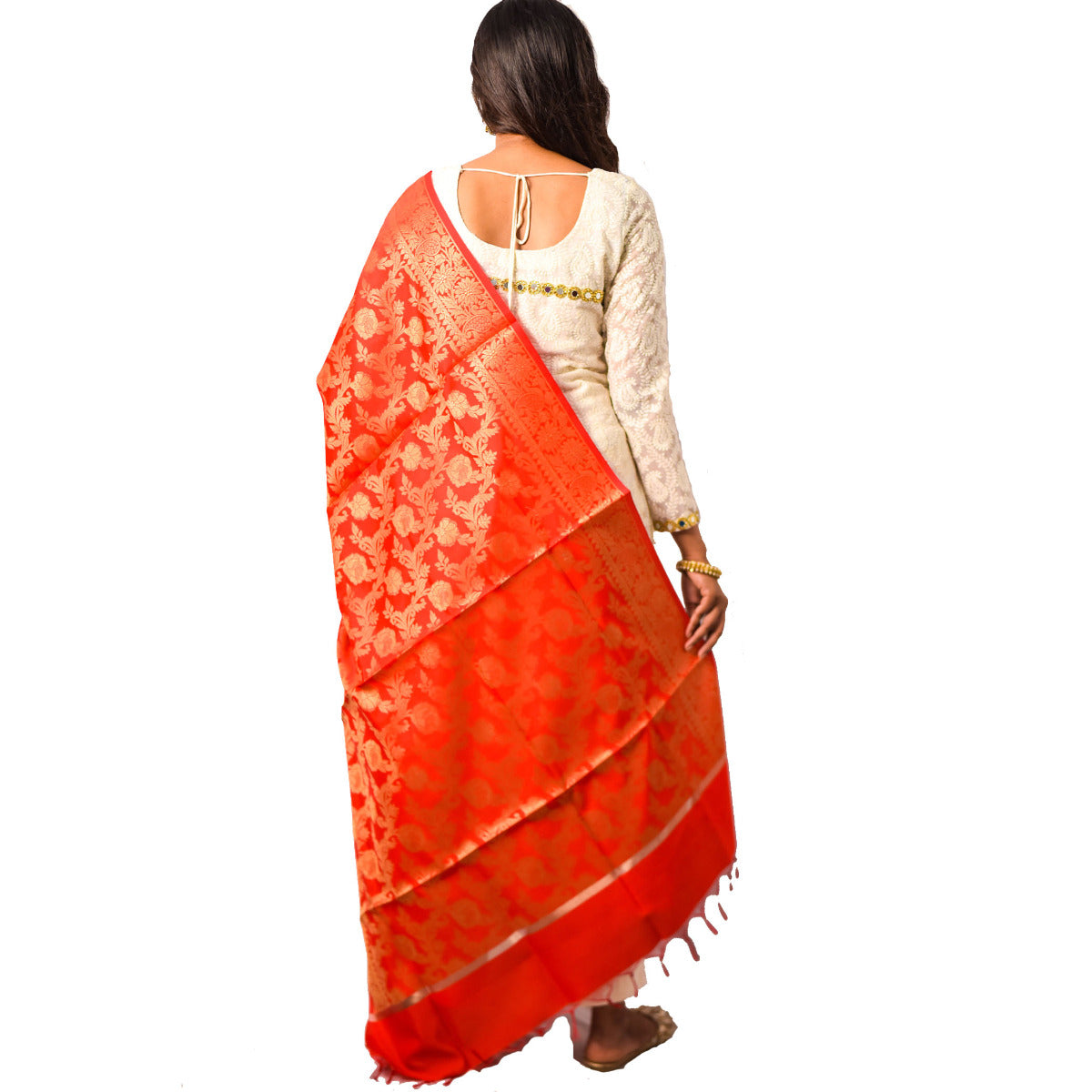 Fartila Banarasi BL0364R Red Cotton Tapeta Silk Dupatta
