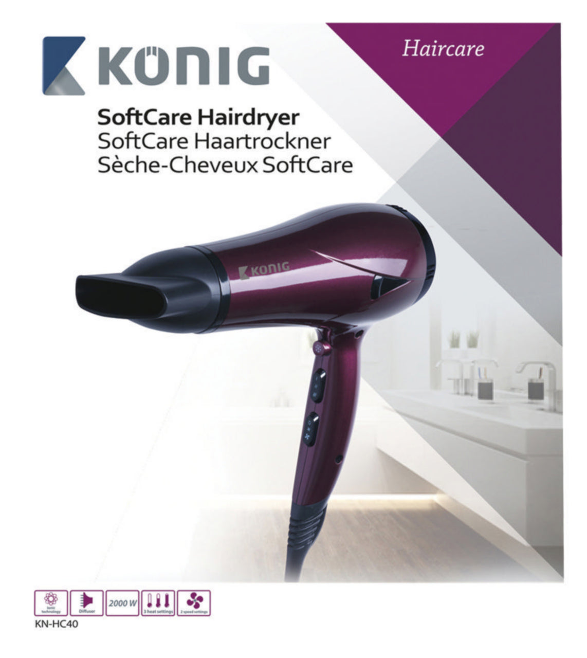Konig KN-HC40 Burgundy/Black Hairdryer 2000 W