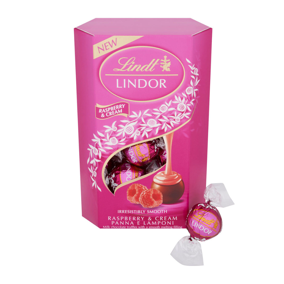 Lindt Lindor Raspberry and Cream 200g product pack