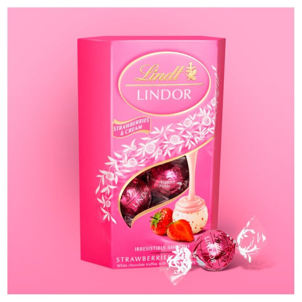 Lindt Lindor Strawberries and Cream Chocolate Truffles Gift Box - Chocolate Balls with a Smooth Melting Filling - Approximately 16 Balls, 200 g