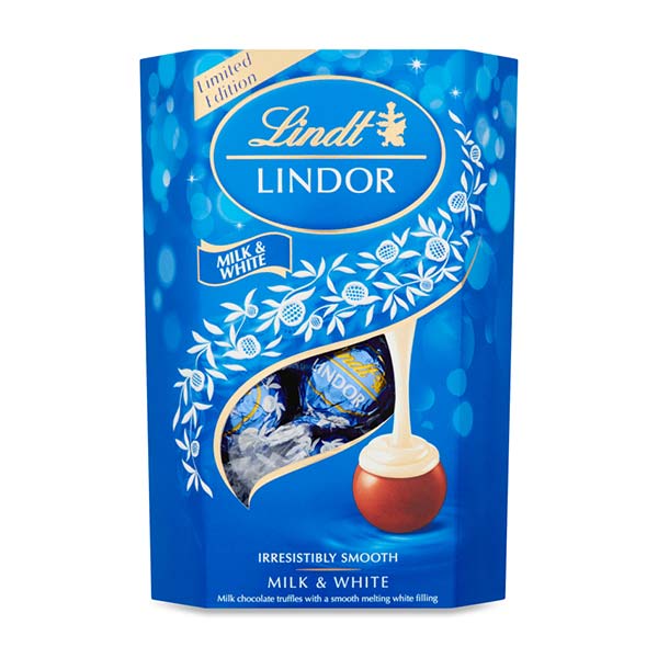 Lindt Lindor Milk and White Chocolate Truffles 200g product pack