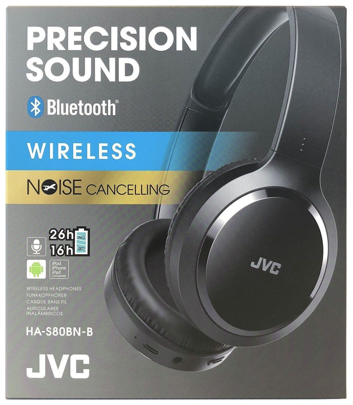 JVC HA-S80BN Wireless On-Ear Noise Cancelling Headphones
