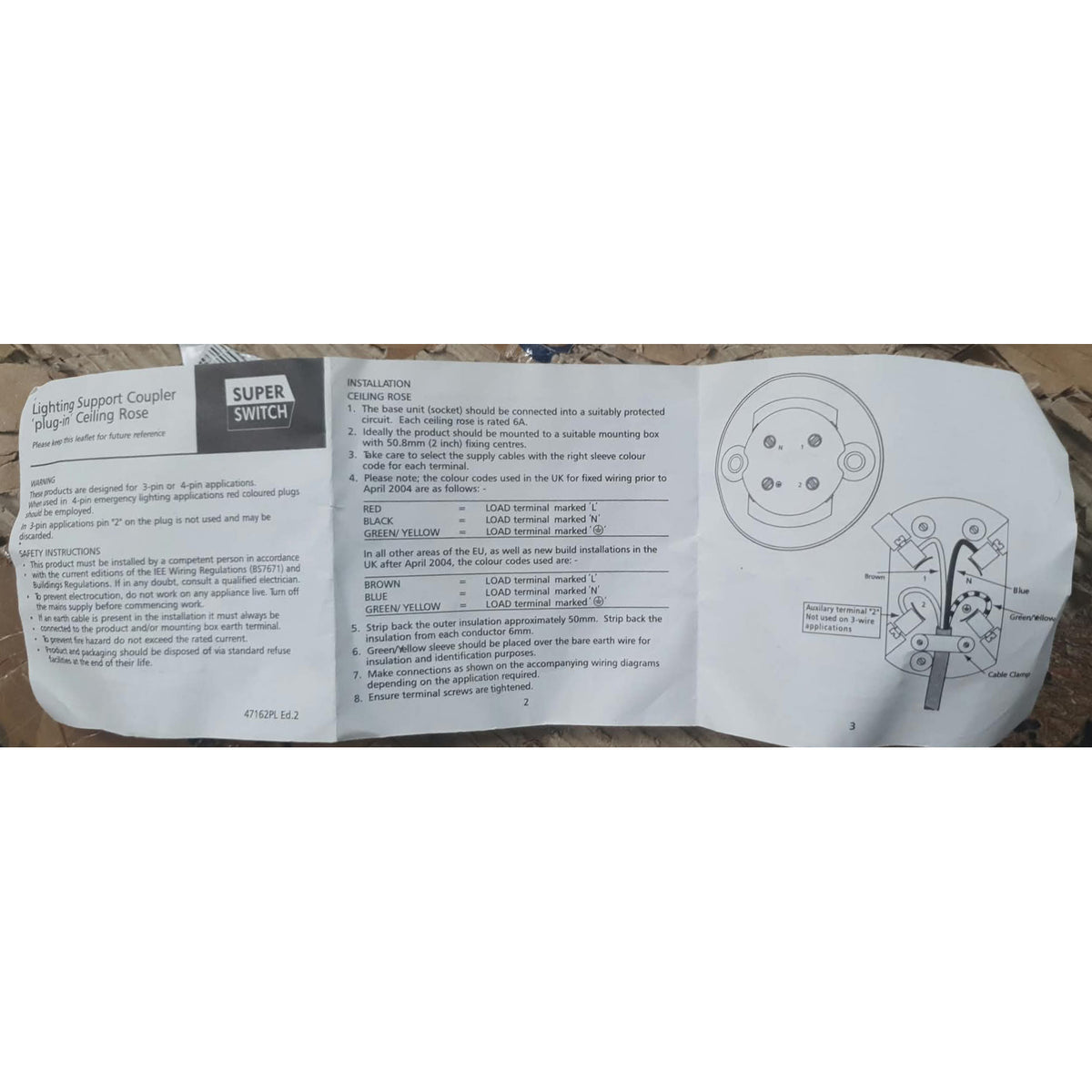 Superswitch S35-280 ceiling rose and plug manufacturer installation instructions pack of 25