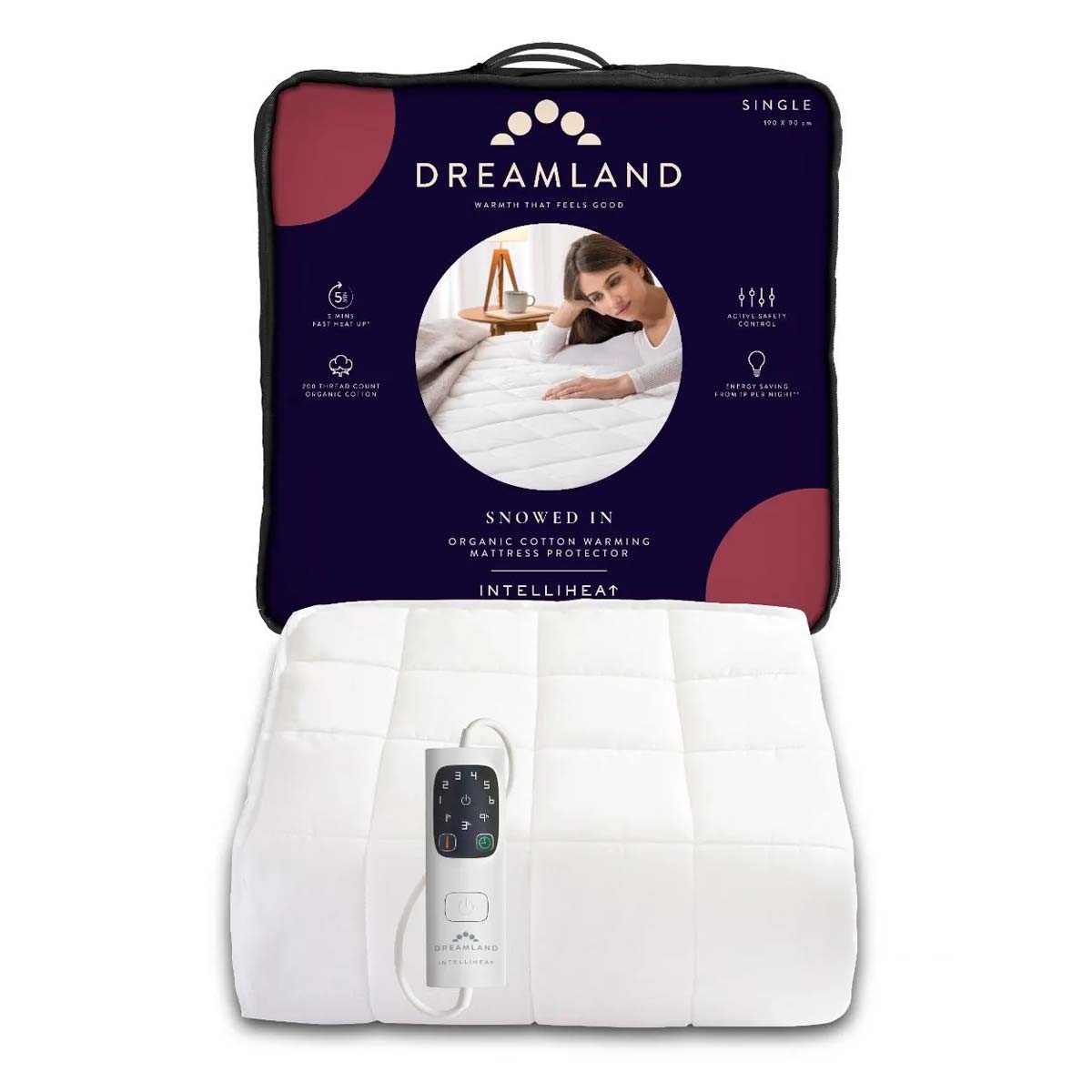Dreamland 16886 Organic Warming Matress Protector Single White