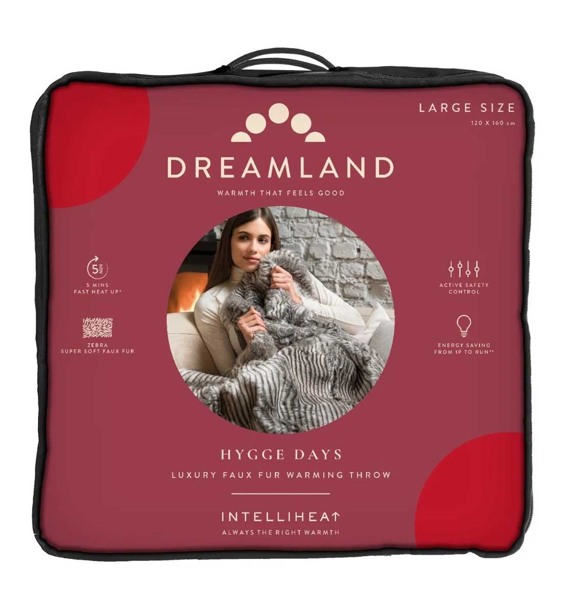 Dreamland 16711 Intelliheat Faux Fur Heated Throw Zebra Print