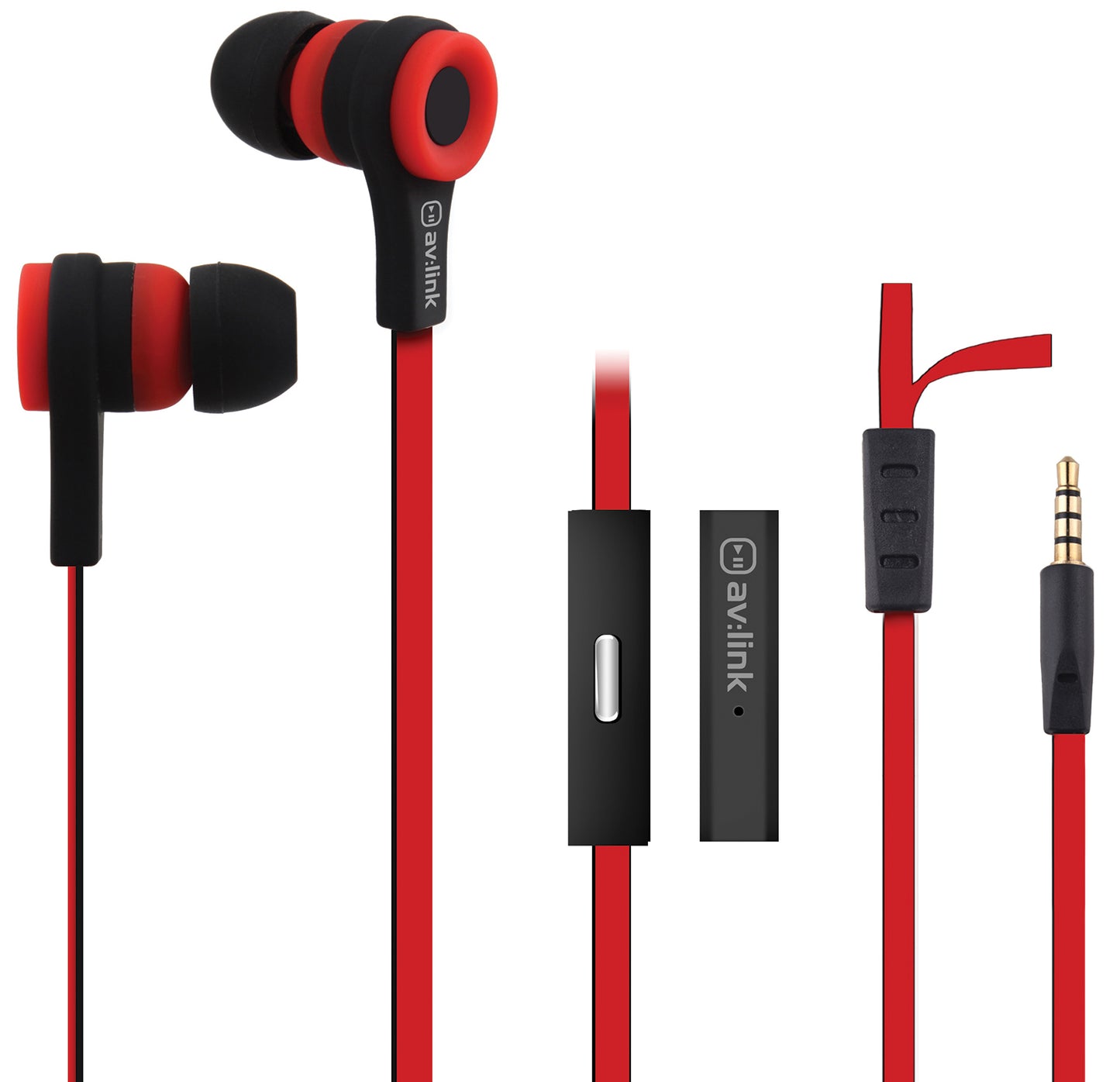 Avlink Rubber Earphones w/Mic Red & Black