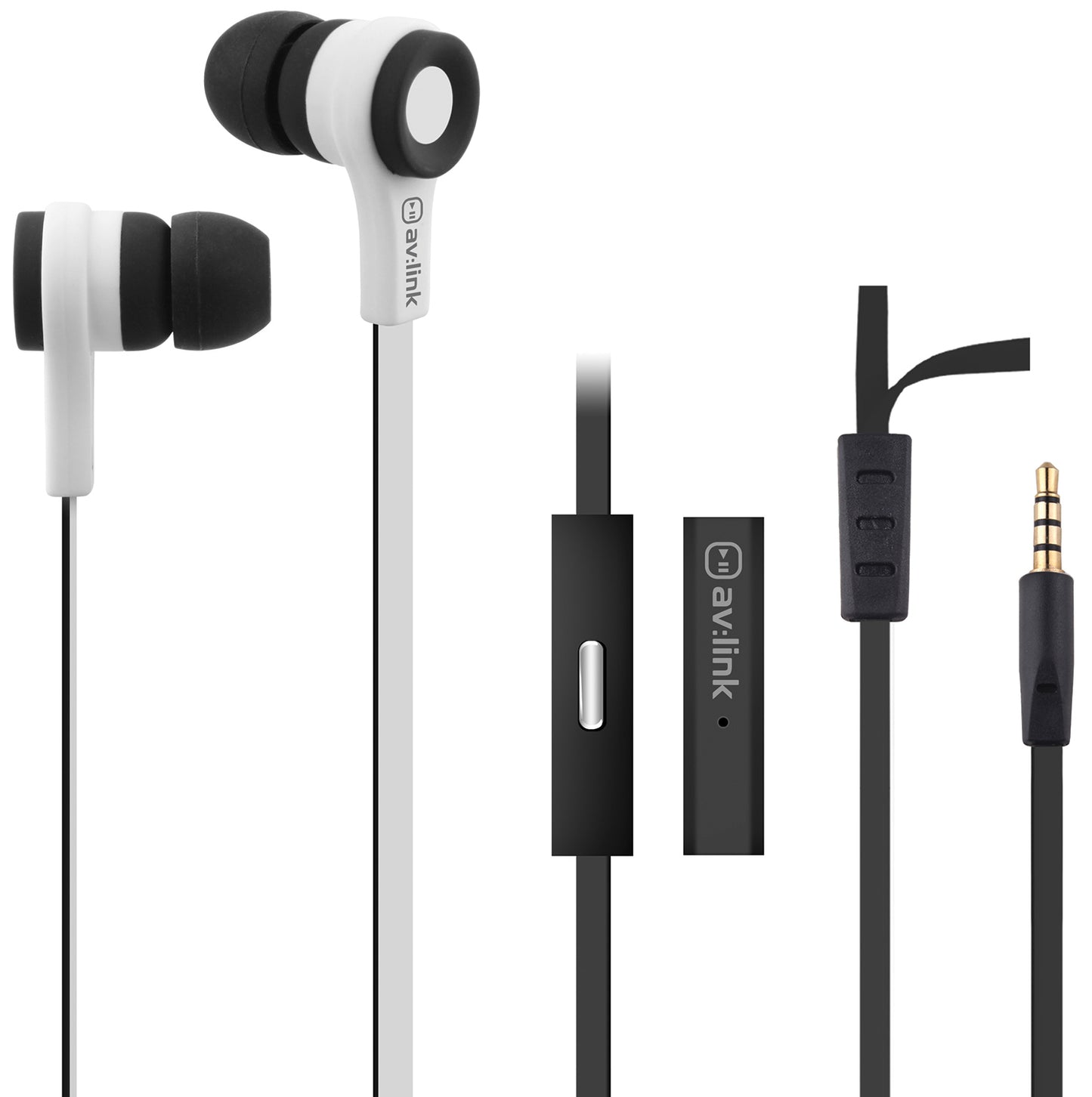 Avlink Rubber Earphones w/Mic Black & White