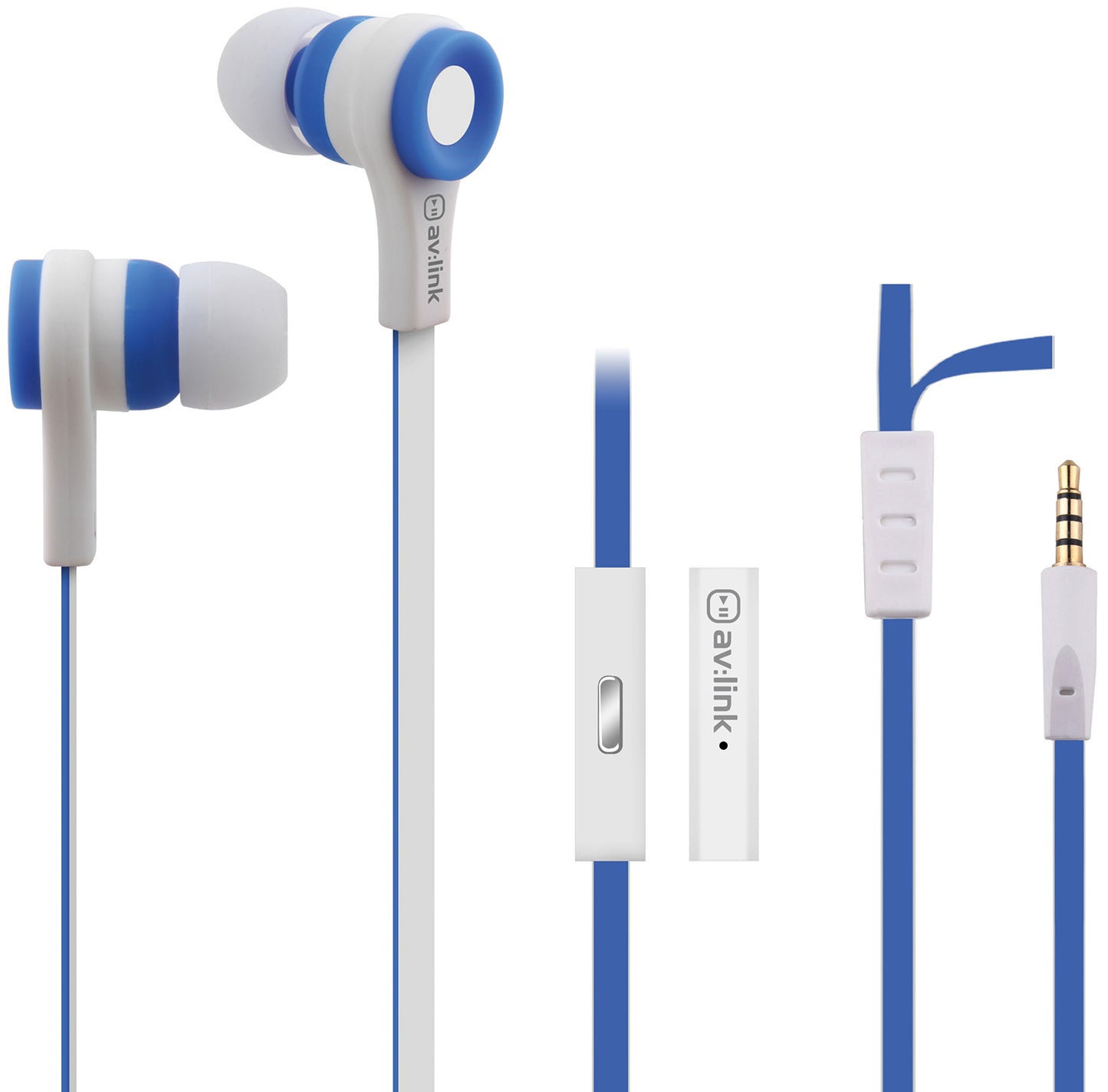 Avlink Rubber Earphones w/Mic Blue & White