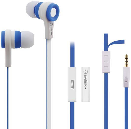 Avlink Rubber Earphones w/Mic Blue & White