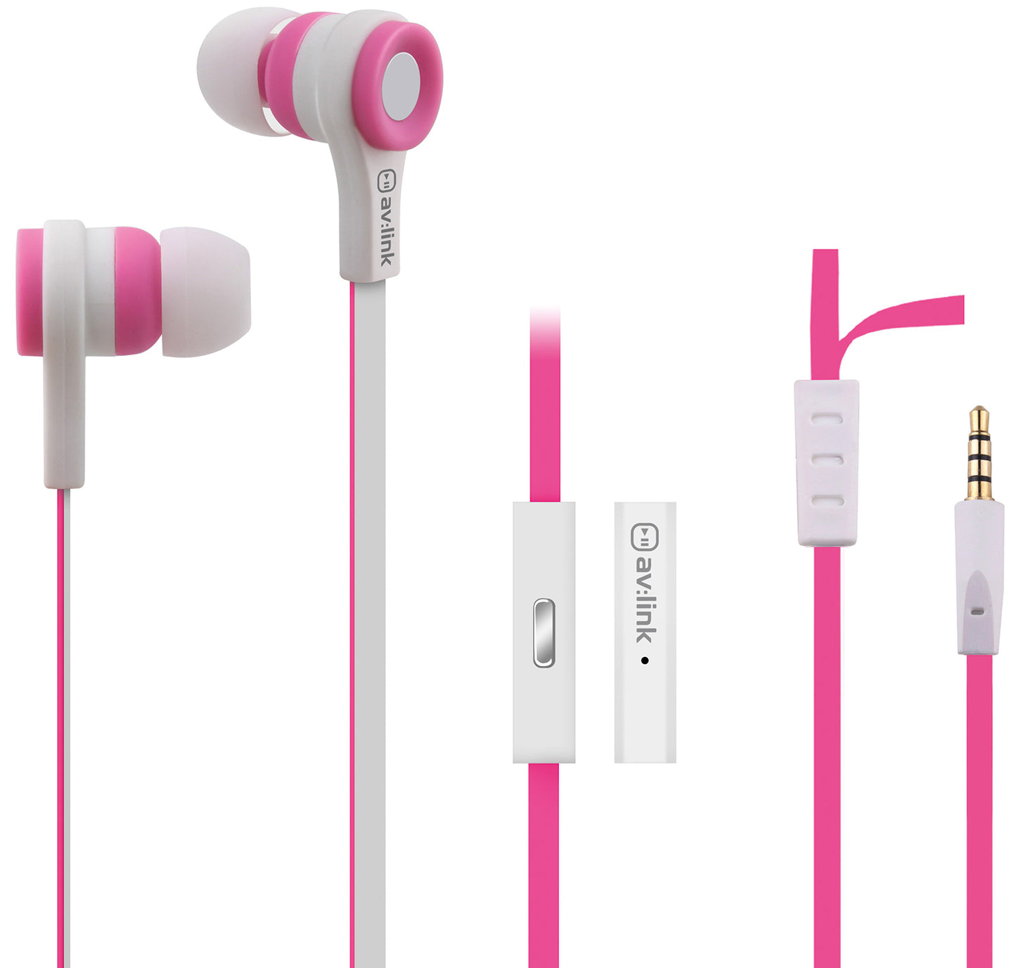 Avlink Rubber Earphones w/Mic Pink & White
