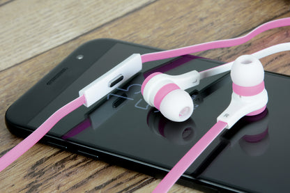Avlink Rubber Earphones w/Mic Pink & White