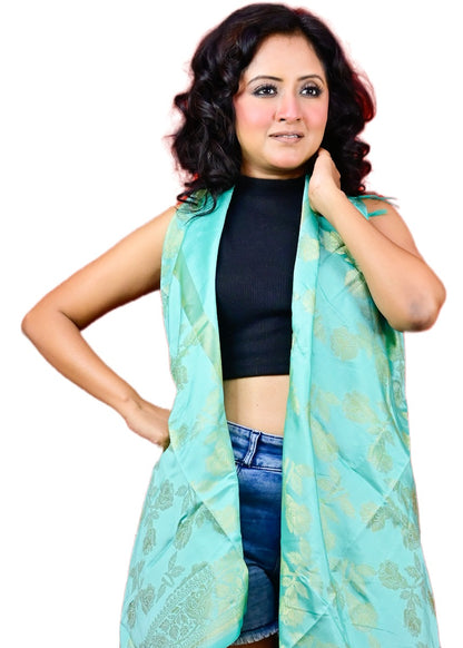 Fartila 081515 Sea Green Taffeta Silk Banarasi Dupatta