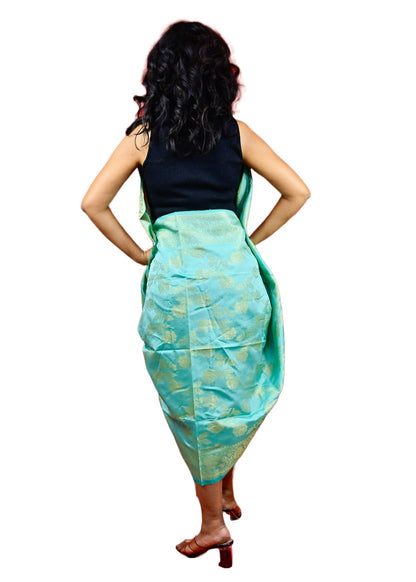 Fartila 081515 Sea Green Taffeta Silk Banarasi Dupatta