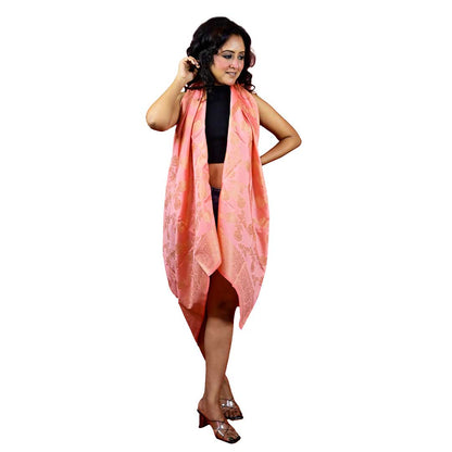 Fartila 081539 Pink Taffeta Silk Banarasi Dupatta