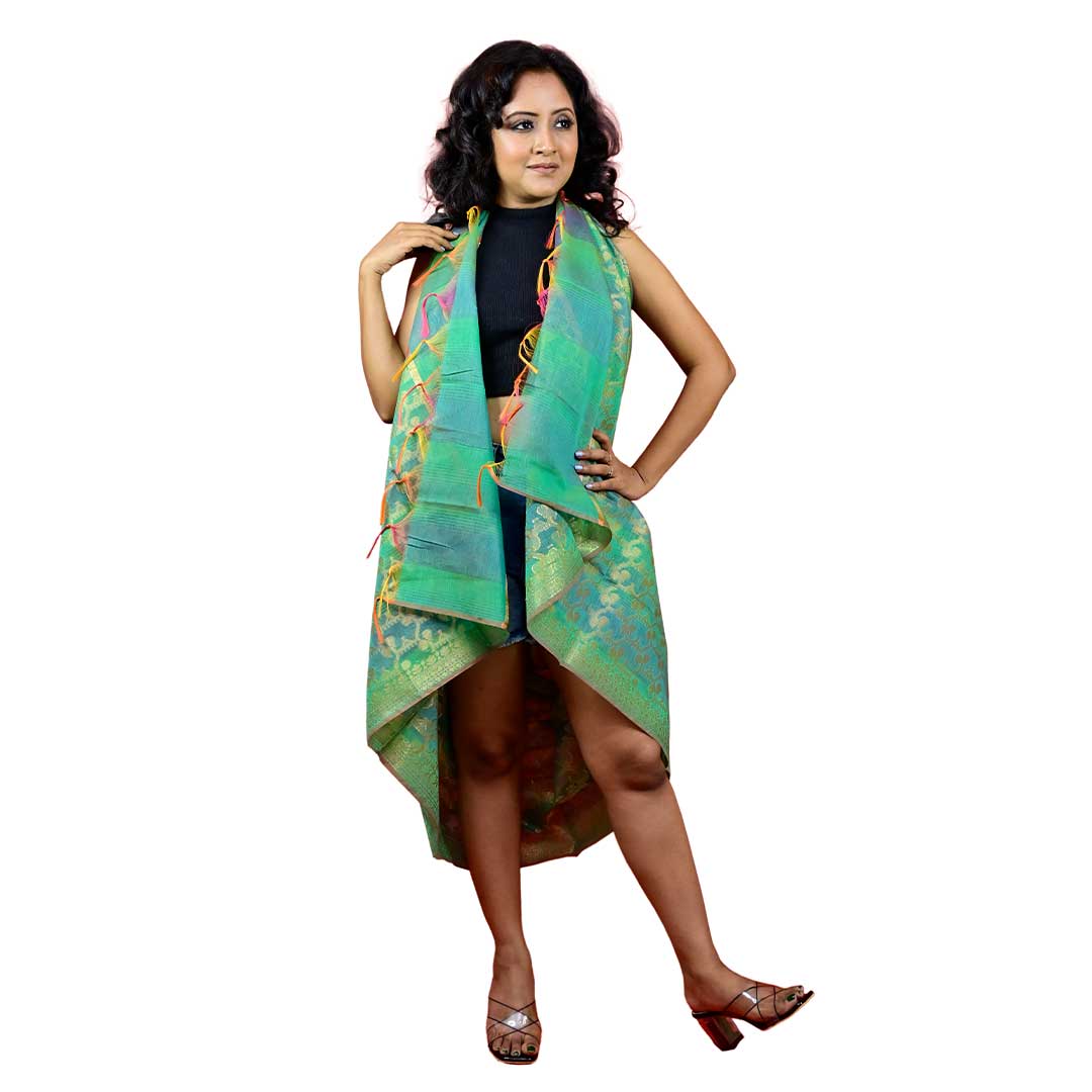 Fartila 081546 Rama Green Taffeta Silk Banarasi Dupatta