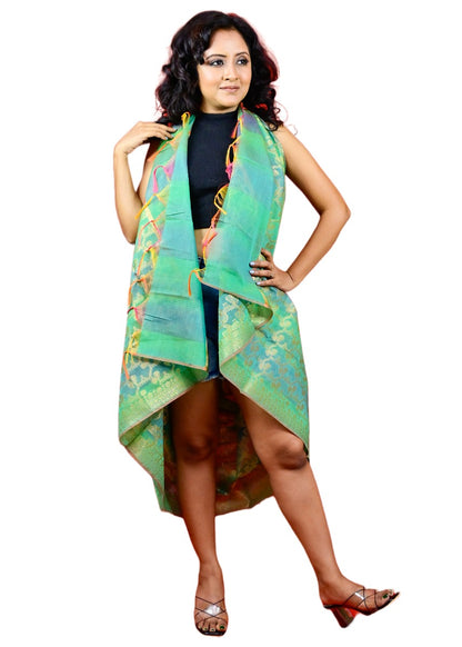 Fartila 081546 Rama Green Taffeta Silk Banarasi Dupatta