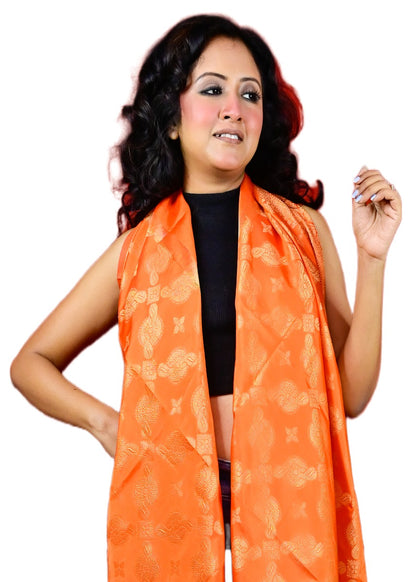 Fartila 081560 Orange Taffeta Silk Banarasi Dupatta