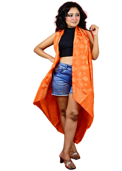 Fartila 081560 Orange Taffeta Silk Banarasi Dupatta