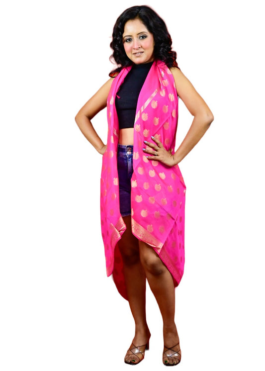 Fartila 081584 Pink Taffeta Silk Banarasi Dupatta