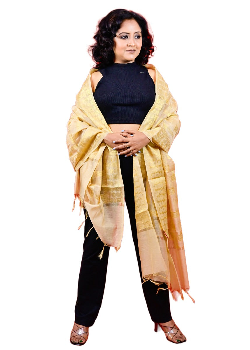 Fartila 081621 Golden Taffeta Silk Banarasi Dupatta