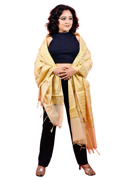 Fartila 081621 Golden Taffeta Silk Banarasi Dupatta