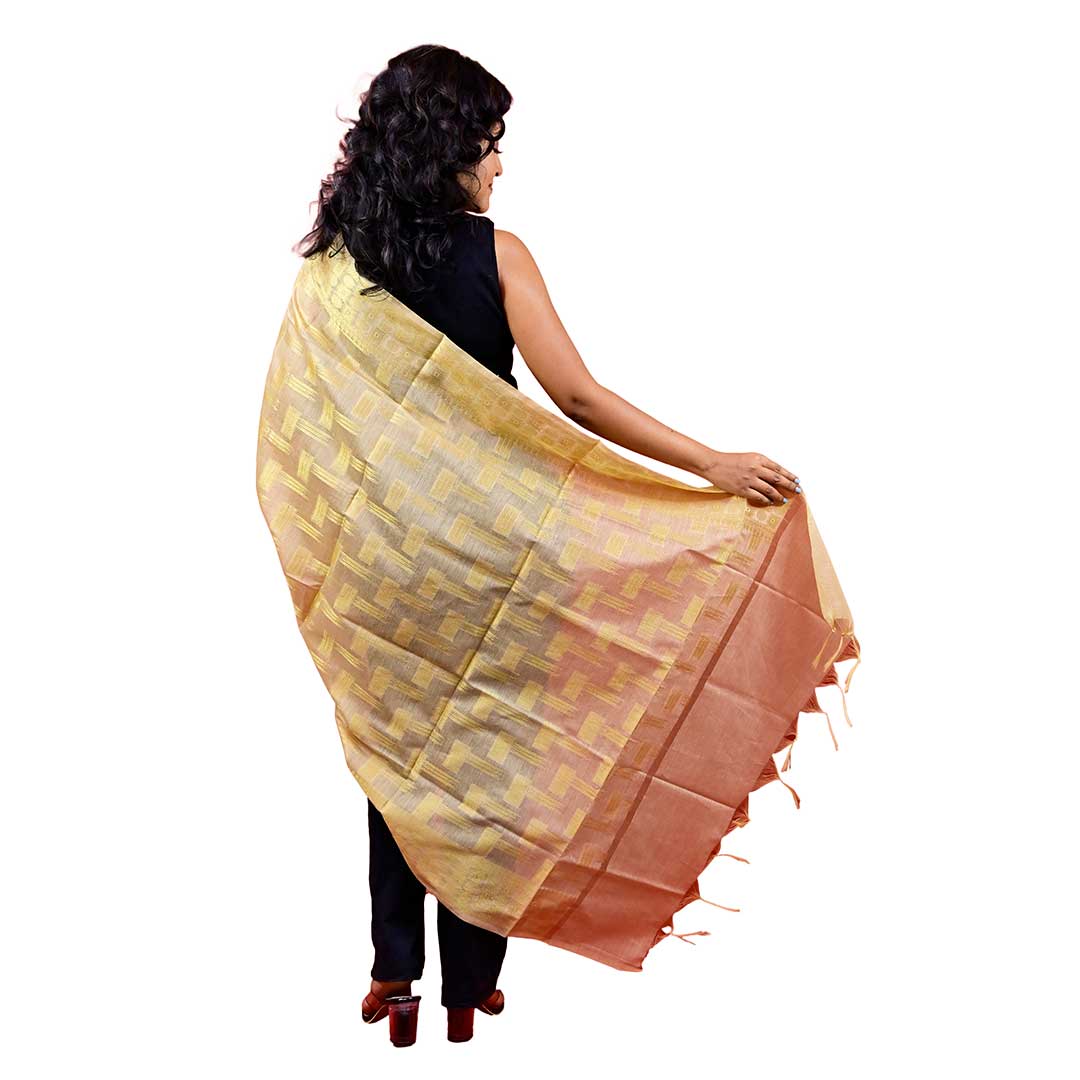 Fartila 081621 Golden Taffeta Silk Banarasi Dupatta